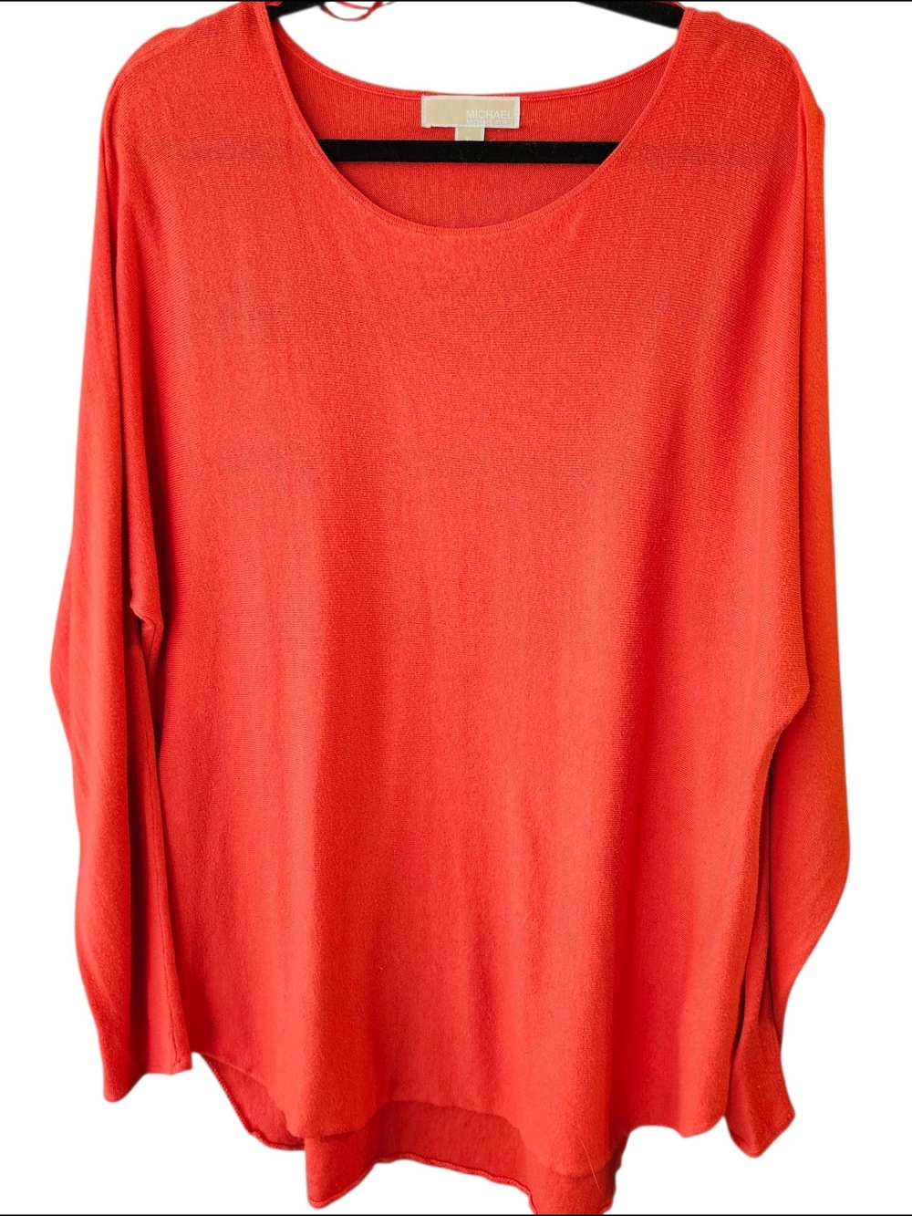 Michael Kors Coral Orange Lightweight Dolman Sleeve Sweater XL Hi Low Hem